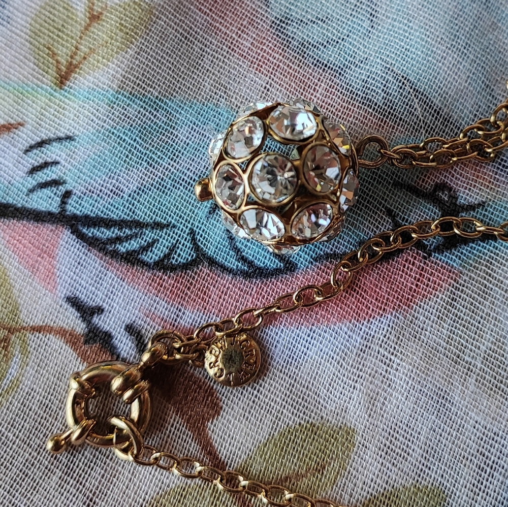 J Crew Single Round Disco Ball Style Rhinestone Pendant Necklace Clear Bezel Set